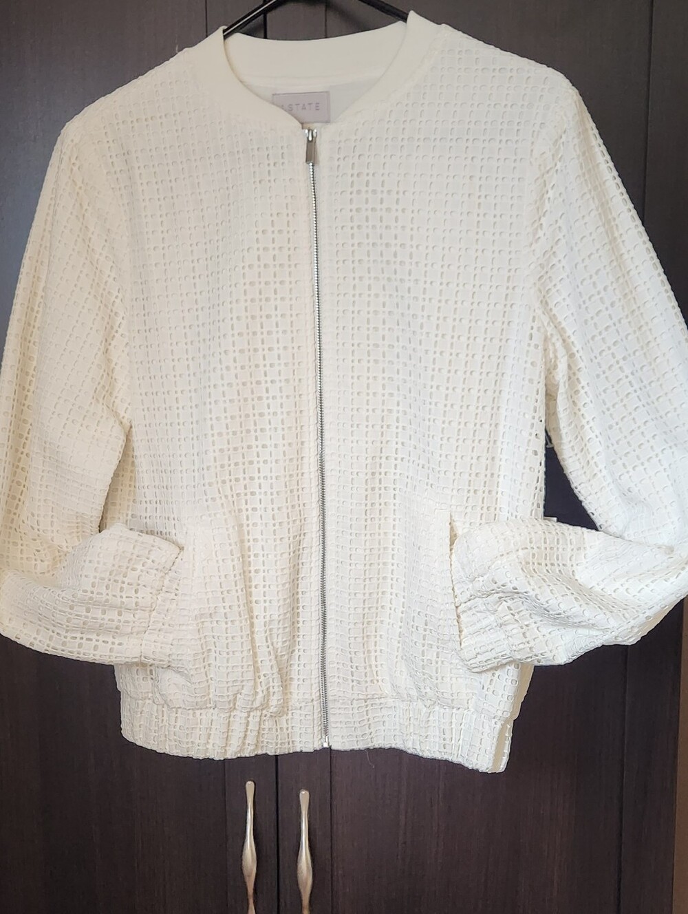 1. State Off White Eyelet Lace Textured Bomber Jacket Sz S NWT